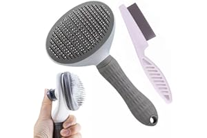 ERLA Katzenbürste, Hundebürste, selbstreinigende Katzenbürste Kurzhaar- und Langhaarbürste mit Entriegelungsknopf zum Fellwechsel bei Katzen und Hunden. (grau)