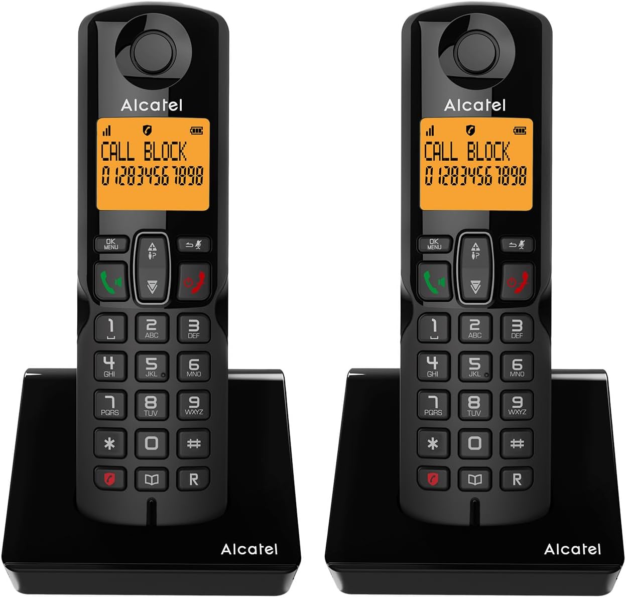 ALCATEL S280 Dúo - Teléfono Inalámbrico DECT - Diseño Compacto - Gran Pantalla Retroiluminada - Manos Libres - Bloqueo de Llamadas - Agenda 50 Contactos - 2 terminales - Negro