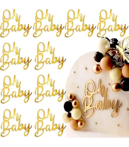10 Stück Goldene Oh Baby Kuchenaufsätze – Spiegel-Acryl-Deko Für Geburtstag & Party