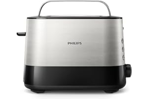 Philips Grille-pain - 2 Fentes, 7 Réglages, Réchauffe-Viennoiseries, Décongélation, Surélévation, Arrêt Automatique, Noir (HD2637/90)