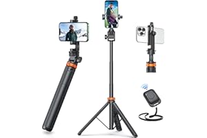 Vimose Handy Stativ, Stativ für Smartphone und Selfie Stick mit Fernbedienung, 158CM Hochrobust Strukturkomponenten und Ausziehsegment, Ausziehbar Drehbar Handyhalter, Stative für iPhone/Android