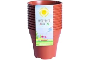 Happy Pots - Lot de 10 pots de fleurs en plastique de qualité supérieure réutilisables pour intérieur/extérieur, décoration d'intérieur, jardinage, rond, robuste, résistant aux UV, recyclables, 10 cm,