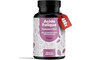 BLOOM NATURALS BEAUTY SUPPLEMENTS Acide Folique Hautement Dosé - 400 Comprimés - Vitamine Grossesse - Vitamine B9 Acide Folique - Vegan & Produit en Allemagne