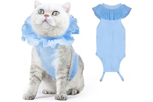 VavoPaw Cat Surgery Recovery Suit for Female Cat, Breathable Surgical Recovery Shirt for Abdominal Wounds Skin Diseases After Surgery, Soft Fabric Kitten Onesie, E-Collar Alternative for Cats, M Blue