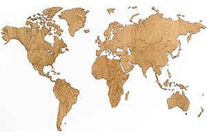 MiMi Innovations Lussuosa mappa del mondo in legno - Decorazione murale / Mappa mondiale arte della parete per casa, ufficio, camera da letto e corridoio - 130x78 cm - Quercia