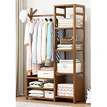 GIANTEX Armadio Aperto Con 5 Ripiani - Appendiabiti Autoportante Metallo/Legno, 151cm - Foto 5