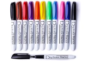 Volcanics Dry Wipe Pens Whiteboard Markers Dry Erase Pens Low Odor Fine TipThin Box of 12, 10 Colours