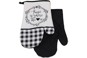 ‎EUROMAT Euromat 2 TLG. Set Topfhandschuhe mit Magnet Grillhandschuhe Backhandschuhe Ofenhandschuhe Kochhandschuhe Küchenhandschuhe Vichy F719259- Schwarz Weiss