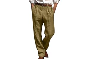 KQIVAM 2025 Pantalon Lin Homme Taille Elastique été Yoga Pantalons Hommes Lin et Coton Décontracté Pantalon Toile Été Pant Léger Taille Elastique Coupe Droite avec Cordon de Serrage Vêtement Pas Cher