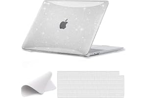 EooCoo Etui kompatybilna z Macbook Air 15" M3 A3114 M2 A2941 z Touch ID,2024 2023 Wydanie, Plastikowa Twarda Obudowa + Osłona Klawiatury + ściereczka do Polerowania,Brokat Przezroczysty