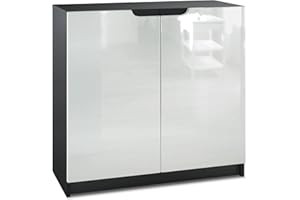 ‎VLADON Vladon Sideboard Logan, Made in Germany, Kommode mit 2 Türen, Schwarz matt/Weiß Hochglanz (82 x 78 x 37 cm)