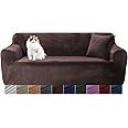 Yeahmart Thick Sofa Covers 1/2/3 Seater Pure Color Sofa Protector Velvet Easy Fit Elastic Fabric Stretch Couch Slipcover (Brown, 1 Seater 90-140cm)