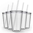 Maars Drinkware Bulk Double Wall Insulated Acrylic Tumblers with Straw and Lid (Set of 12), 16 oz, Clear
