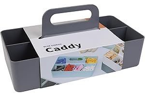 BLUE GINKGO Stackable Organizer Caddy – Korean-Made Portable Tote for Bathroom, Office, Crafts, or School Supplies (Long Rectangle, Grey)