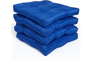 Rohi Pack of 4 Luxury Chair Pads with Ties – Water Resistant Garden Seat Pads for Dining Chairs – 5cm Thickness Quilted Design Chair Cushions – 38x38x5cm (Royal Blue)