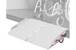 LIEKUMM Rampa per Sedia a Rotelle, 66x85cm Rampe per Disabili con Superficie Antiscivolo, Carico 400 kg Rampa pieghevole in alluminio