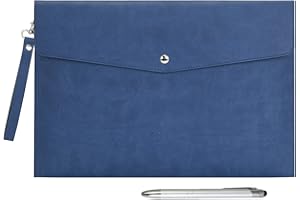 Wonderpool A4 Cartelle Portadocumenti Busta in PU Pelle Alta Capacità Multifunzione portafoglio per carta Lettera Cancelleria Organizer e Custodia per tablet Custodia per PC (Blu scuro)