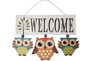 Cozyhoma Gufo segno di benvenuto in legno appeso segno di porta di benvenuto per portico patio porta anteriore decorazione casa giardino decorativo