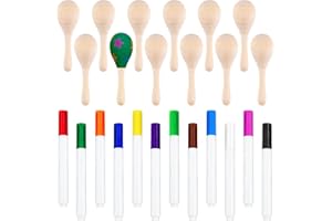 Morcheiong 12 mini maracas in legno fai da te per bambini con 12 penne multicolore, bomboniere messicane per feste, decorazioni per feste Cinco De Mayo
