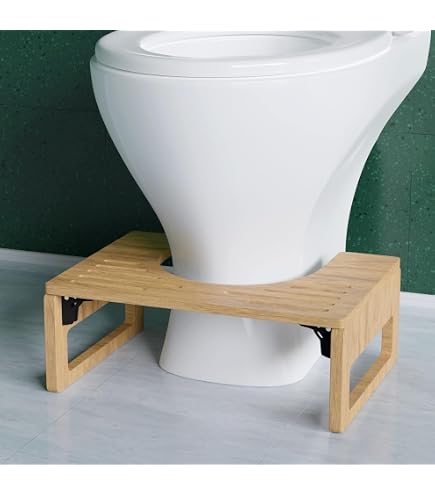 Tabouret De Toilette En Bambou Naturel - Ergonomique, Antidérapant, 37x20x17cm, Noir