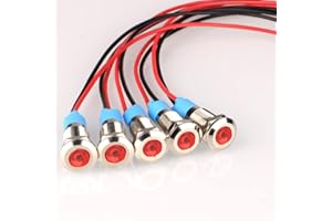 Gebildet 5pcs 8mm AC/DC 12-24V LED Luz Indicadora de Metal Impermeable láMpara de Señal Piloto Tablero Direccional con Cable(Rojo)