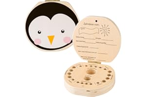 hej kiddo Zahndose Milchzähne | Zahnbox für Milchzähne | Milchzahndose Jungen & Mädchen für erstes Zähnchen | Zahnfee Geschenke Jungen | Milk Tooth Box (Pinguin)