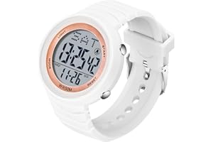 FINDTIME Ladies Digital Watch Sport Watches for Women with Waterproof Dual Time Luminous LED Back Light Display Stopwatch Alarm Large Face Calendar Shockproof Wrist Watch Birthday Gift for Girls White Black