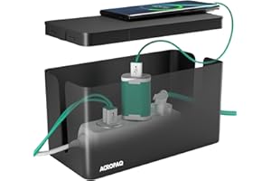 ACROPAQ Caja Cables - Pequeña (23,5 x 12 x 11,5 cm), Organizador de cables para esconder cables y enchufes, Plástico, Negro - Caja para cables, Cable Management Box