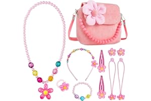 Jzhen 11 Stück Kinder Schmuckset Mädchen Handtasche Halskette Armband Ohrring Haar Klammern Rings Modeschmuck Set für Mädchen
