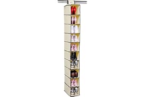 IKLOB® organizer armadio salvaspazio, organizer da appendere (10 livelli beige, 30 x 15 x 120 cm), organizer per scarpe, organizer per vestiti e organizer per borseorganizer armadio salvaspazio