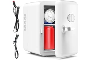 Vexloria Mini Nevera, 4L Comética Pequeña Nevera para Dormitorio, CA 220V/ CC 12V para Coche, Enfriar para Dormitorio, Portátil para Oficina, Escritorio (beige)
