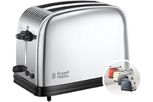 Russell Hobbs Grille Pain [Pour 2 Tranches] Victory Acier Inox (Fentes extra larges, 6 niveaux de Brunissage rapide, Décongèle & réchauffe viennoiserie, Ramasse miettes, 1670W) Toaster 23311-56
