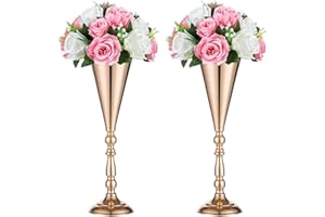 Sziqiqi Conjunto de 2 Centros de Mesa de Boda de Metal Altos para Mesas de Recepción, Soporte de Florero de Oro, Decoración deBase para Fiestas, Cumpleaños, Ceremonias de Celebración, Oro