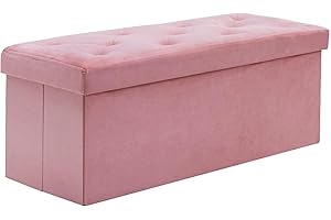 BRIAN & DANY Folding Storage Ottoman Bench, Velvet Large Ottoman Storage Box for Living Room and Bedroom 110 x 40 x 40 cm - Hot Pink