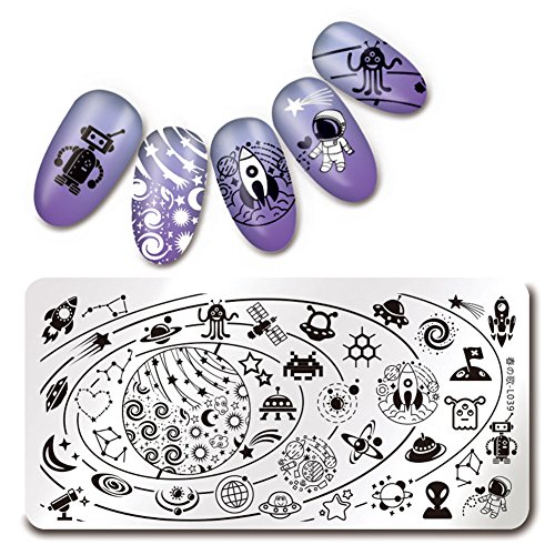 Born Pretty 1Pc Rectangle Stamping Plate Space Star Moon Manicure Nail Art Plate Harunouta L039
