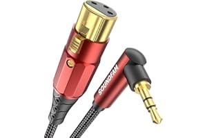 SOUNDFAM Klinke auf XLR PREMIUM Mikrofon Kabel 0,5M, 90 Grad Rechtswinkel 3.5mm Klinke (TRS, Aux) Stecker auf XLR Buchse Unsymmetrische Mic Audio Anschluss Kabel (Weinrot)