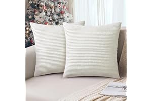 AUAUY Funda de cojín de pana de 45 x 45 cm, paquete de 2 fundas súper suaves, almohadas decorativas modernas para el hogar, decoración de primavera, sofá, a rayas