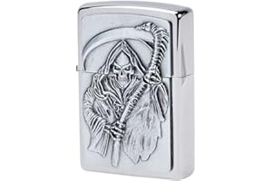 Zippo Briquet tempête – Malédiction du Faucheur, Chrome brossé, emblème – Rechargeable – Réutilisable – Design Coupe-Vent – Boîte Cadeau – Fabriqué aux États-Unis