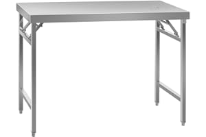 Royal Catering RCAT-120K Table de Travail Pliante en Acier Inoxydable (Capacité de Charge 120 kg, Surface de Travail 120 x 60 cm, Hauteur 90,50 cm, Réglable en Hauteur 10 mm)