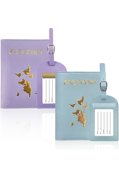 Cover Passaporto In PU Con Etichetta Bagagli | Portapassaporto Da Viaggio Uomo/Donna, Viola Chiaro - Foto 12