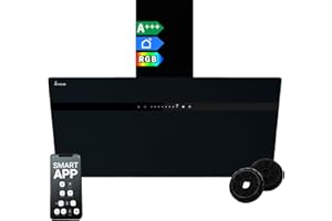 KKT KOLBE Cappa aspirante 90 cm | Cappa a Parete | Acciaio Inossidabile | Vetro Nero | WiFi | auto spegnimento | Illuminazione LED RGBW | Operazione di tocco | STYLE9005SMAO