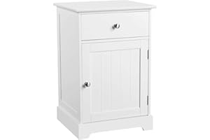 Yaheetech Mesita de Noche Blanca con Cajón 35x40x60cm Mesilla de Noche Moderno Mesa Auxiliar para Dormitorio Salón Sala de Estar Armario Blanco