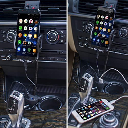 iVoler Supporto Portatile per Auto Ricarica Caricabatterie USB(Uscita Massima 3.1A), 2 in 1 Caricabatteria per auto con Rotazione a 360Â° per iPhone X / 8 / 8 Plus / 7 / 7 Plus / 6(s) / 6(s) Plus / SE / 5s / 5, Samsung Galaxy S9 / S9+ / S8 / S8+ / S7 / S7 Edge / S6 / S5 / J5 / A5, Asus Zenfone 3 / 4, Huawei, Google Nexus, LG, Nokia, Blackberry, Xiaomi, Lenovo, HTC, ecc. - Grigio/Nero