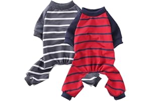 Oncpcare 2 Pack Small Dog Pajamas, Soft Indoor Home Dog Nightclothes, Cozy Adorable Pet Stripe Clothes Jumpsuit Pjs Sleepwear Apparel for Dogs Puppy Cats