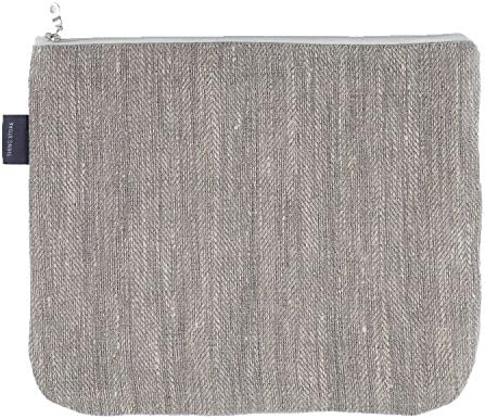 Large Flat Grey Cosmetic Bag - 100% Flax Linen - Flat Cosmetic Bag - Makeup Case - Canvas Clutch Bag - Handbag - Book Clutch - iPad Cover - Fabric iPad Case | Handcrafted by ThingStore