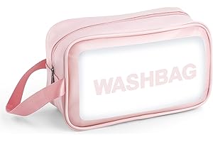 Sofore Bolsas Neceser Transparente para Viaje, Neceser para Maquillaje de PVC Portátil Organizador Cosmético con Cremallera, Estuche de Transporte para Mujer, Negocios, Baño, Rosa (Mediano)
