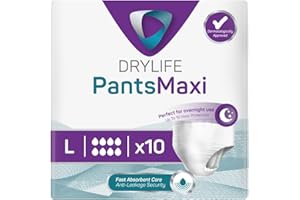 Drylife Pants Maxi Jetable Slips Absorbants pour Hommes et Femmes - Niveau d'Absorption = 2300ml (Fuites Urinaires Importantes) - Discreet et Efficaces - Taille L (1 Lot de 10)