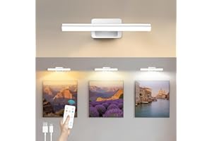 AMFUN Luce Per Quadri Senza Filo, Lampada Da Parete Ricaricabile con Telecomando, Luci LED Applique Con 3 Temperature Di Colore, per Esposizione Pittura Vetrina, Bianco