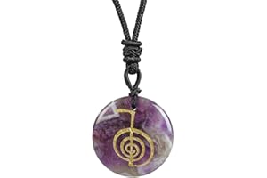 Lovionus89 Round Stone Lucky Coin Spiral Reiki Symbol Crystal Stone Pendant Necklace for Men and Women Adjustable 60-65CM