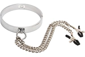 ZJPOJPH Rostfritt stål Heavy Collar Choker O-Ring krage med metall nippel klämmor Nippel klämmor Kedja Bondage leksaker for kvinnor par(Ø 140mm)